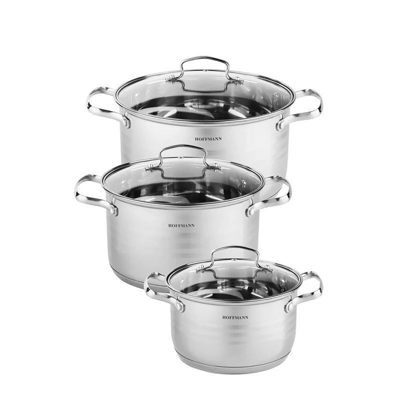 Набор кастрюль 3шт 3/5,1/6,5л нерж.сталь стекл.крышки 18/22/24см 5-ти сл.капс.дно (4)