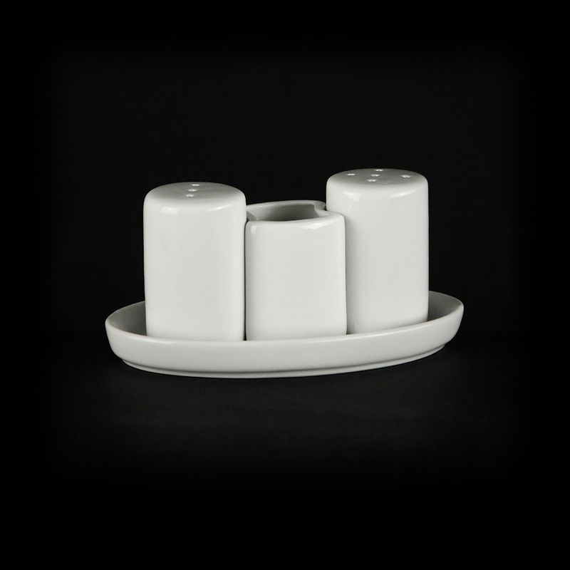 Набор для специй 3пр фарфор ЧАН ВЕЙВ КЛАССИК ИВОРИ овал. (соль, перец, зубочистки) LQ-QSP0009/2 фк0349 (60