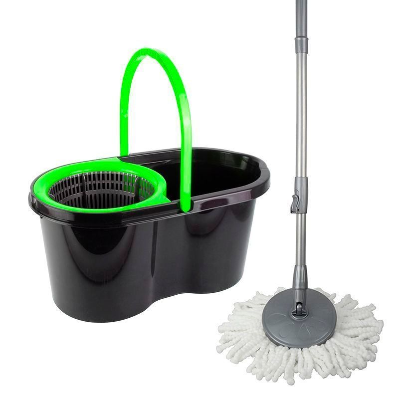 Комплект для влажной уборки 14л пластик ДУНЯ (ведро, швабра с насадкой) зелено-черный (1)
