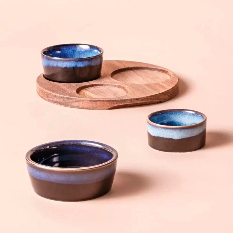 Менажница 3 секции 70/120/150мл керамика Breeze на дер.подставке 20см BRZ-05 (12)