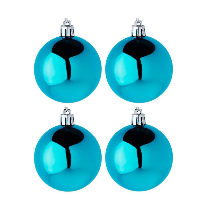 Елочные шары набор 4шт 8см пластик голубой (48)