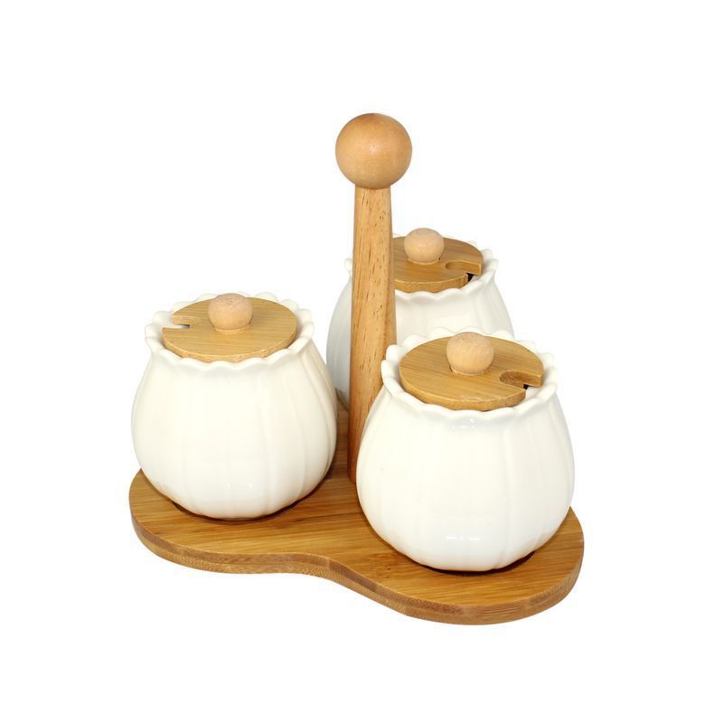 Набор для специй 3пр фарфор на бамбук.подставке 19*16см подар.уп Ja7585/JC-14171 (16)