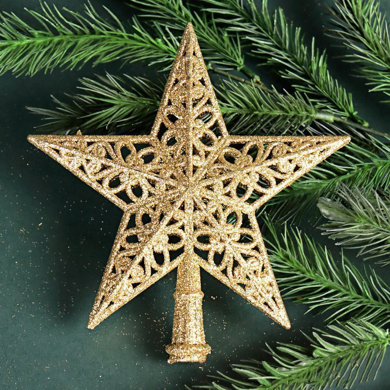 Верхушка на елку ЗВЕЗДА 14*2*15см пластик золотая SF2023-165 (400)