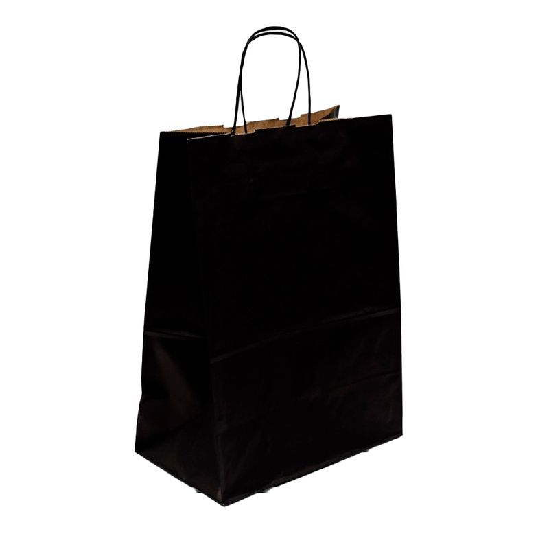 Пакет бумажный с кручеными ручками 26*35*15см черный (200)