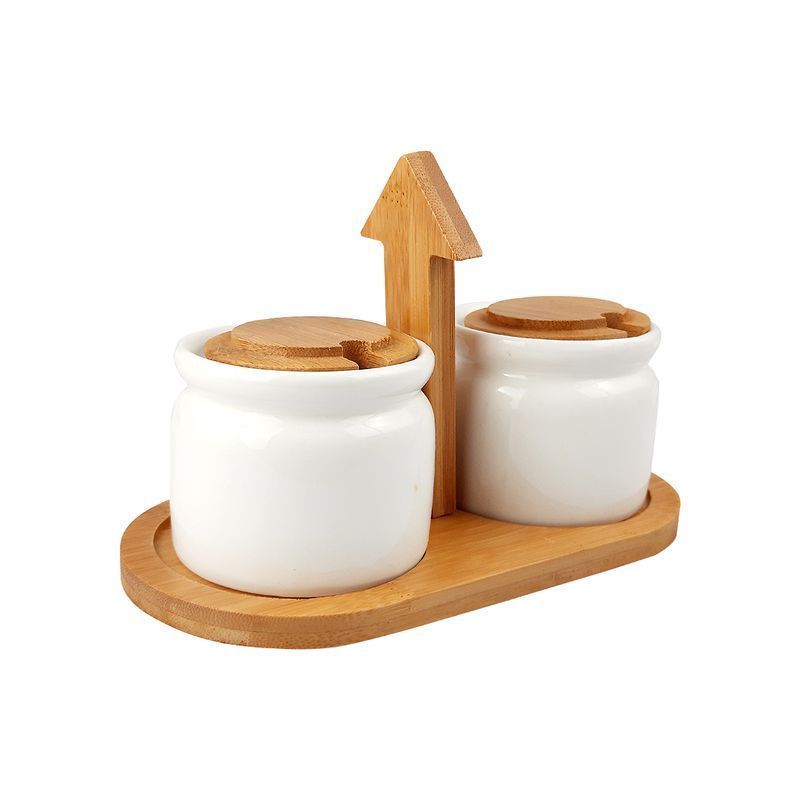 Набор для специй 2пр фарфор на бамбук.подставке 20,5*10,5*13см с ложками подар.уп Ja7171/JC-14173 (24)