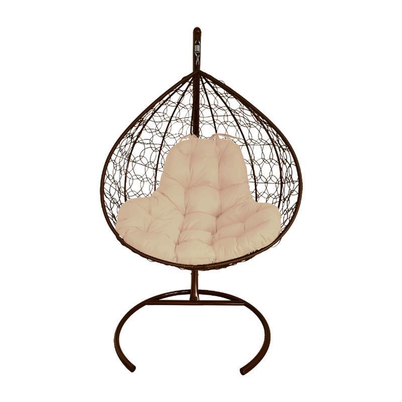 Кресло подвесное XL с ротангом 118*108*186см металл корич., бежевая подушка (max нагр. 120кг)