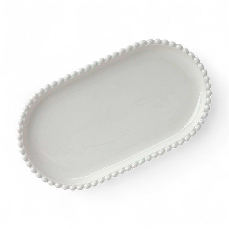 Блюдо овальное 35,5*22*3см керамика бусины белые (24)