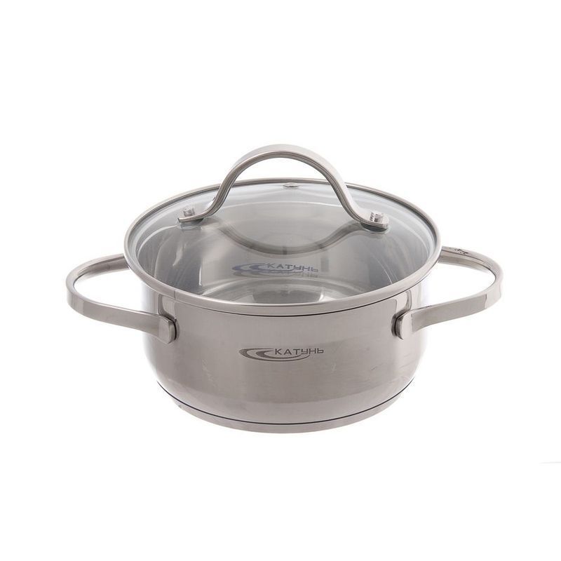 Кастрюля 1,6л нерж.сталь АЛЬТА стекл.крышка d16см толщина стенок 0,5мм индукция КТ-SET-005-16 (8)