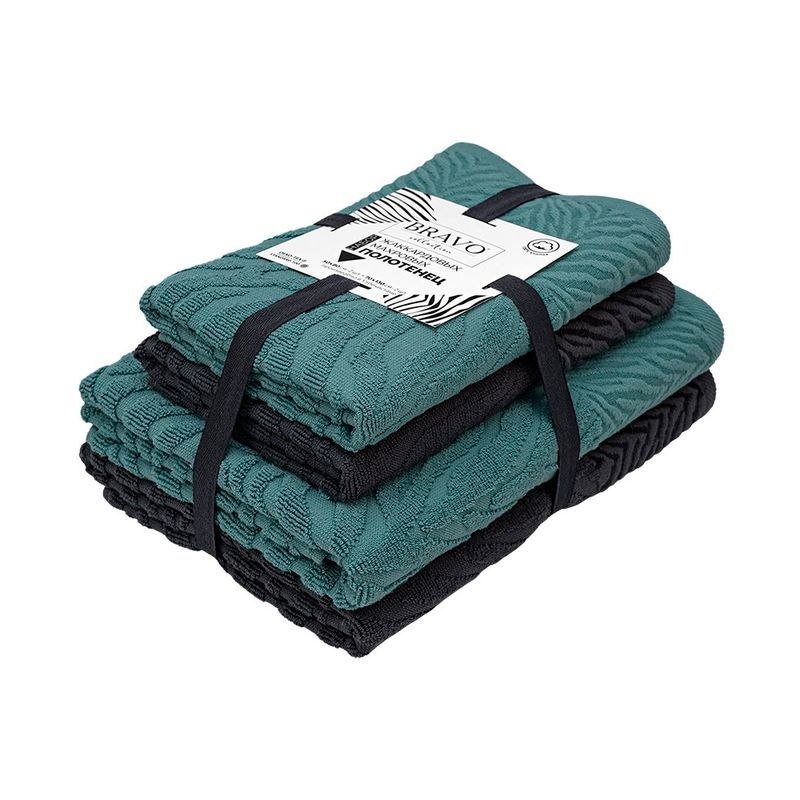 Набор полотенец махровых 4пр 50*80см*2/70*130см*2 Жаккард мятный 450гр м7742_34