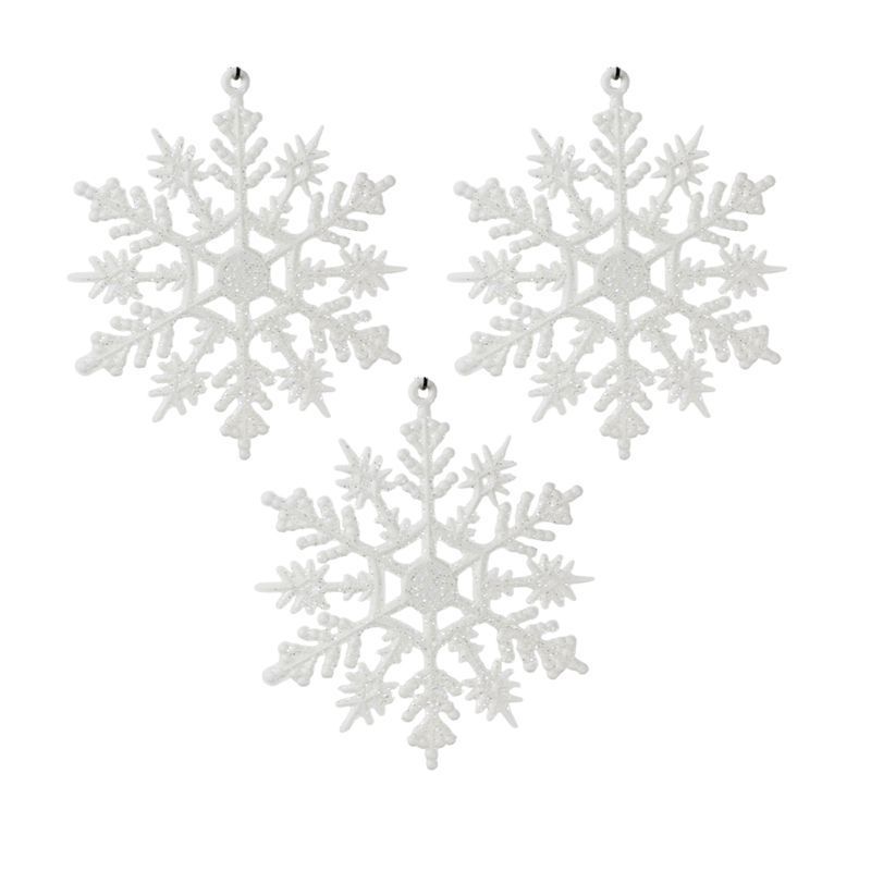 Игрушки новогодние на елку СНЕЖИНКИ набор 3шт 10см пластик белые JC-16749 (2000)