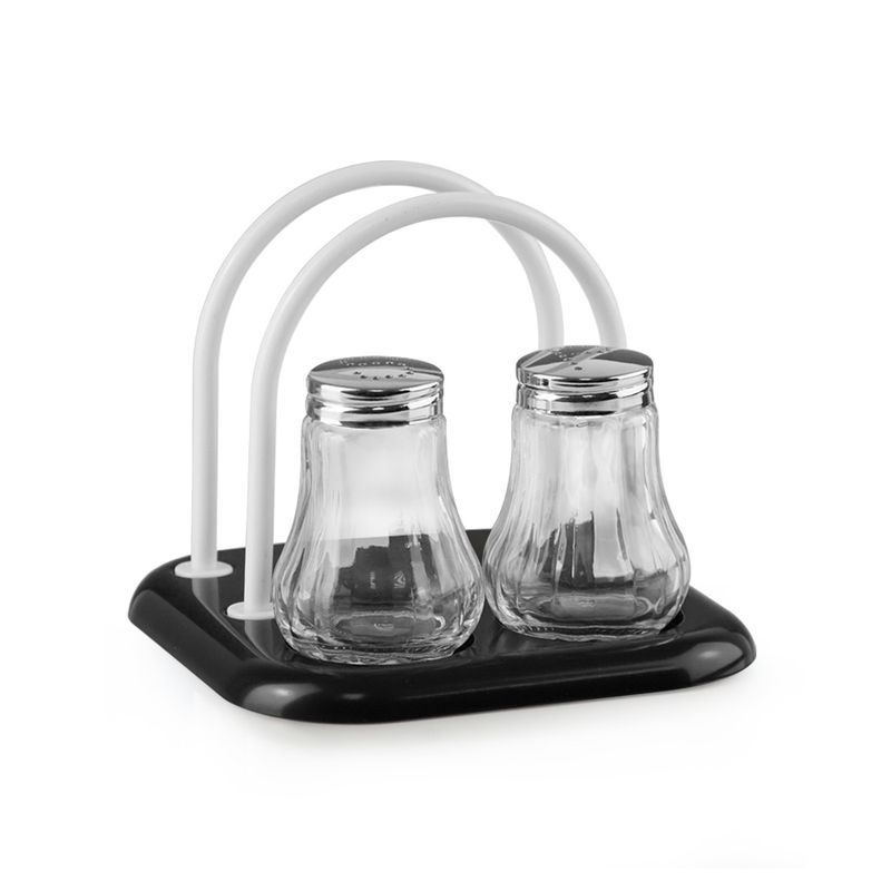 Набор для специй 2пр стекло (соль,перец) + салфетница на пласт.подставке [129-2]