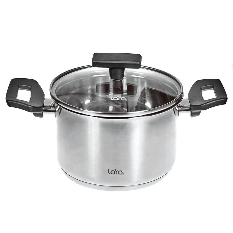 Кастрюля 2,1л нерж.сталь ВЕСТА стекл.крышка 16см h10,5см индукц.капс.дно LR02-246 (4)