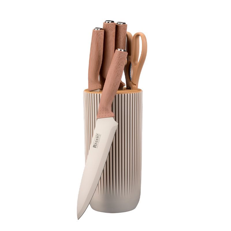 Набор ножей 5пр нерж.сталь Pesca пласт.ручка с имитацией дерева на пласт.подставке 72-200 (12)