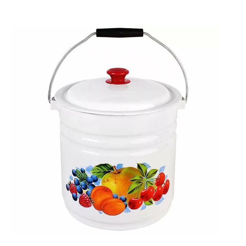 Ведро 12л эмаль белое  с крышкой с рис. 41204-242/6-У (2)