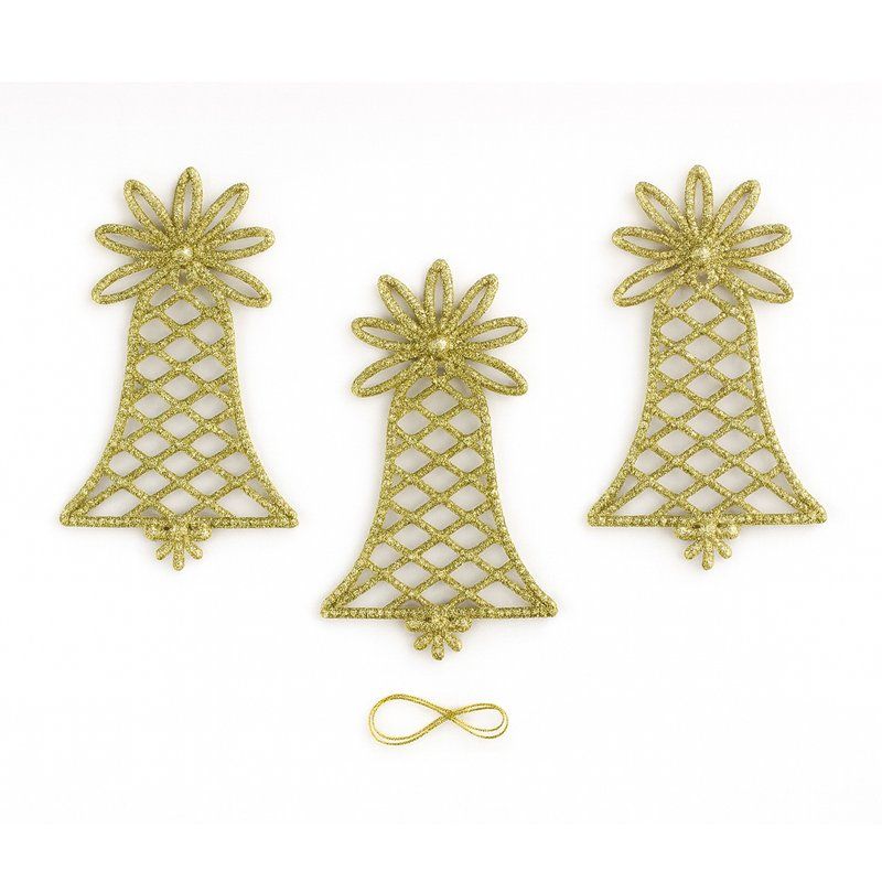 Игрушки новогодние на елку КОЛОКОЛЬЧИК набор 3шт 13*9см пластик золото OSHR22-021/JC-16559 (800)