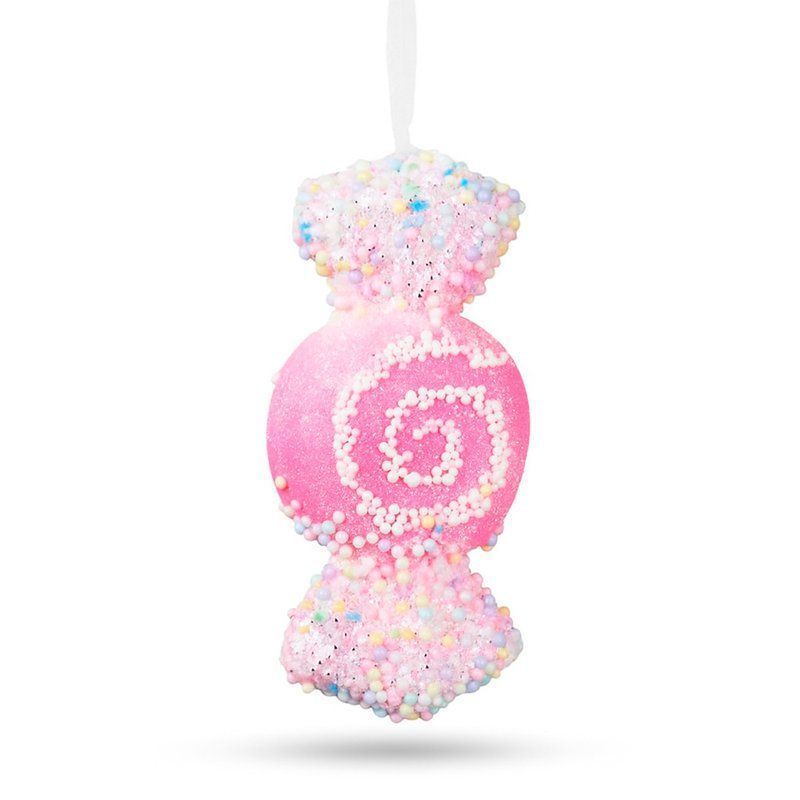 Игрушка новогодняя на елку КОНФЕТА 15*6,5*3,5см пенопласт монпарель розовая FY2024-169/JC-16725 (480)
