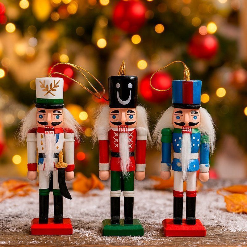 Игрушки новогодние на елку ЩЕЛКУНЧИК набор 3шт 12,5*3,5см дерево JC-16367 (130)