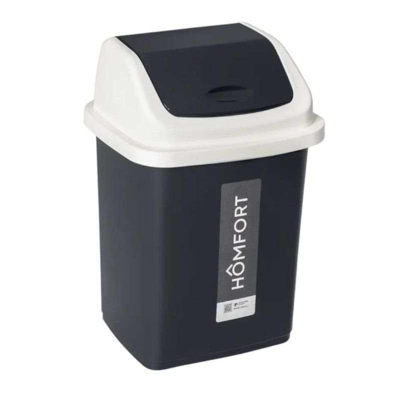Контейнер для мусора 10л пластик Комфорт 24,5*19,5*27,5см графитовый  с подвижной крышкой (18)