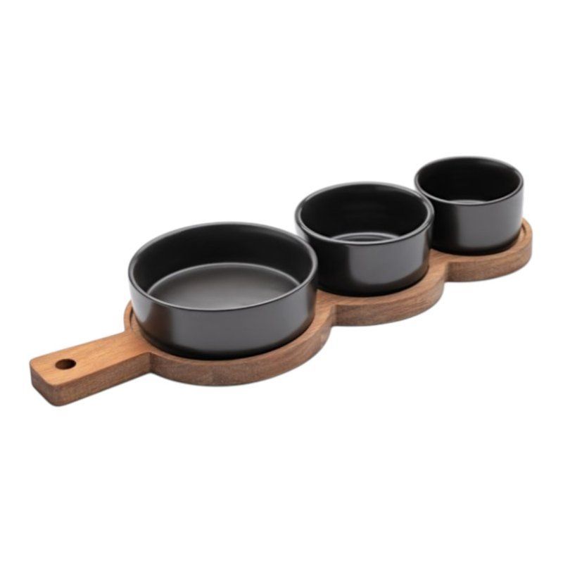 Менажница 3 секции 90/135/200мл керамика Alturo на бамбук.подставке 35*12*1,5см ALT-03 (12)