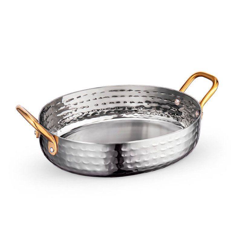 Сковорода сервировочная 16*13*3,8см нерж.сталь Silver с 2-мя зол.ручками WL-554106/S (6/36)