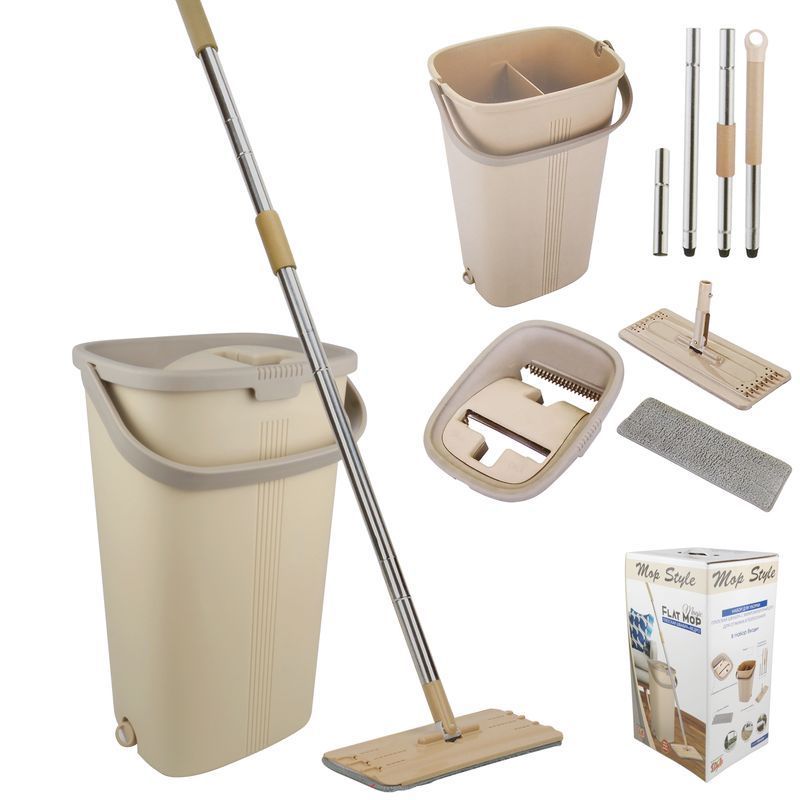 Комплект для влажной уборки 5л 23*19*h38см пластик ДУНЯ (ведро МОП, швабра с плоской насадкой) бежевый (6)