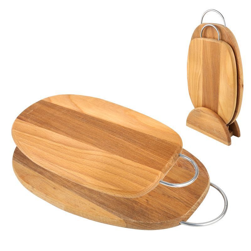 Набор разделочных досок 2пр 35*23/30*22см бук ХОЗЯЮШКА в кассете овал с мет.ручками 30-51 (5)