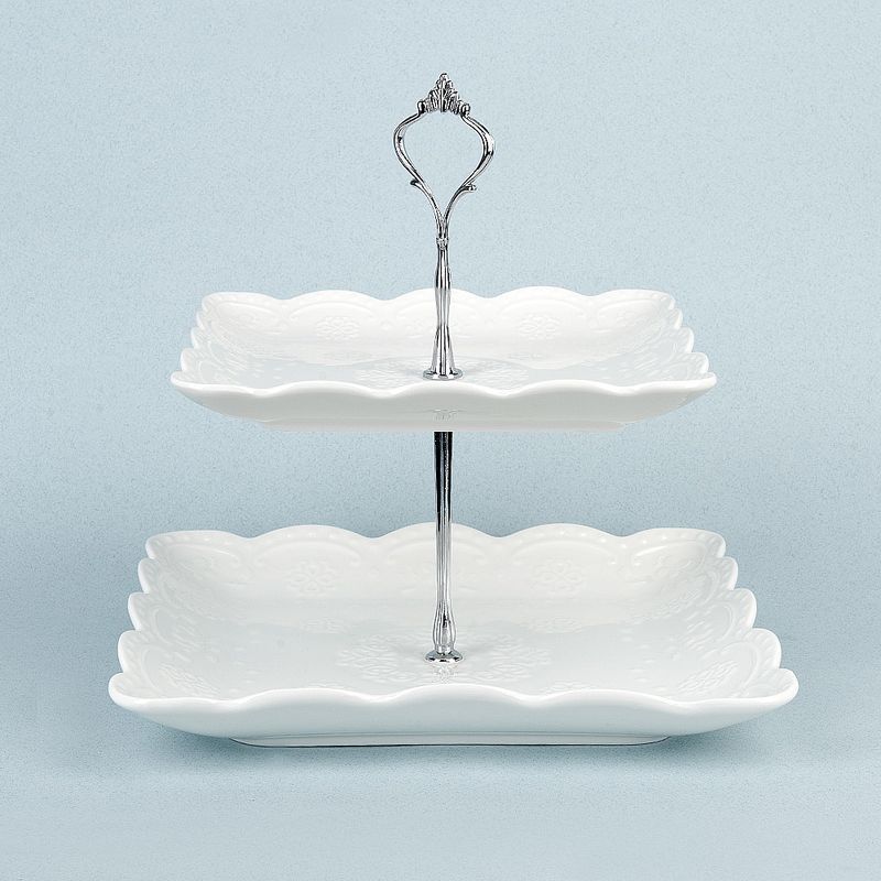 Этажерка сервировочная 2 яруса 25*25/20*20см h25см фарфор МАРШМЕЛЛОУ подар.уп. (12)