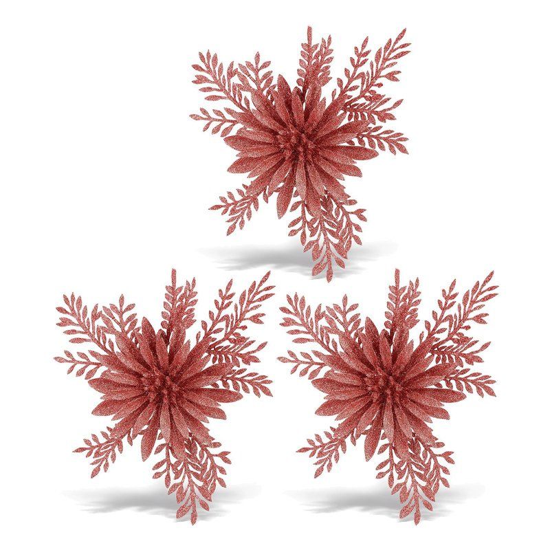 Украшение новогоднее ПУАНСЕТТИЯ 3шт 27*12см пластик розовая JC-15140 (350)