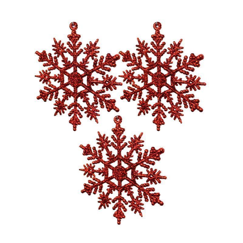 Игрушки новогодние на елку СНЕЖИНКИ набор 3шт 10см пластик красные JC-16754 (2000)