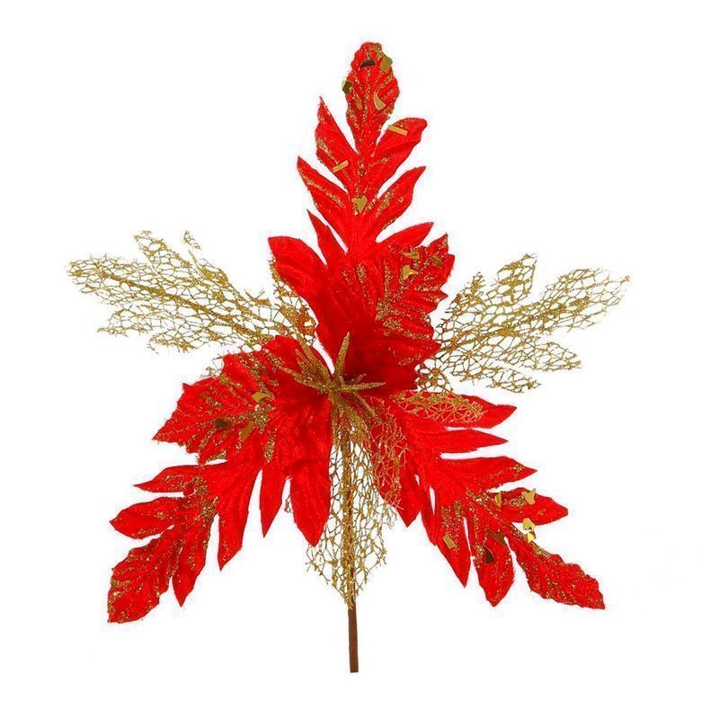 Декор новогодний Цветок Пуансеттия красный 30*30*34см (72/360)