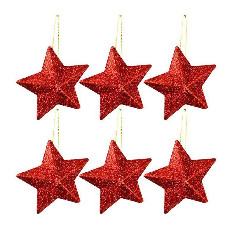 Игрушки новогодние на елку ЗВЕЗДЫ набор 6шт 7см пластик красные JC-16744 (500)