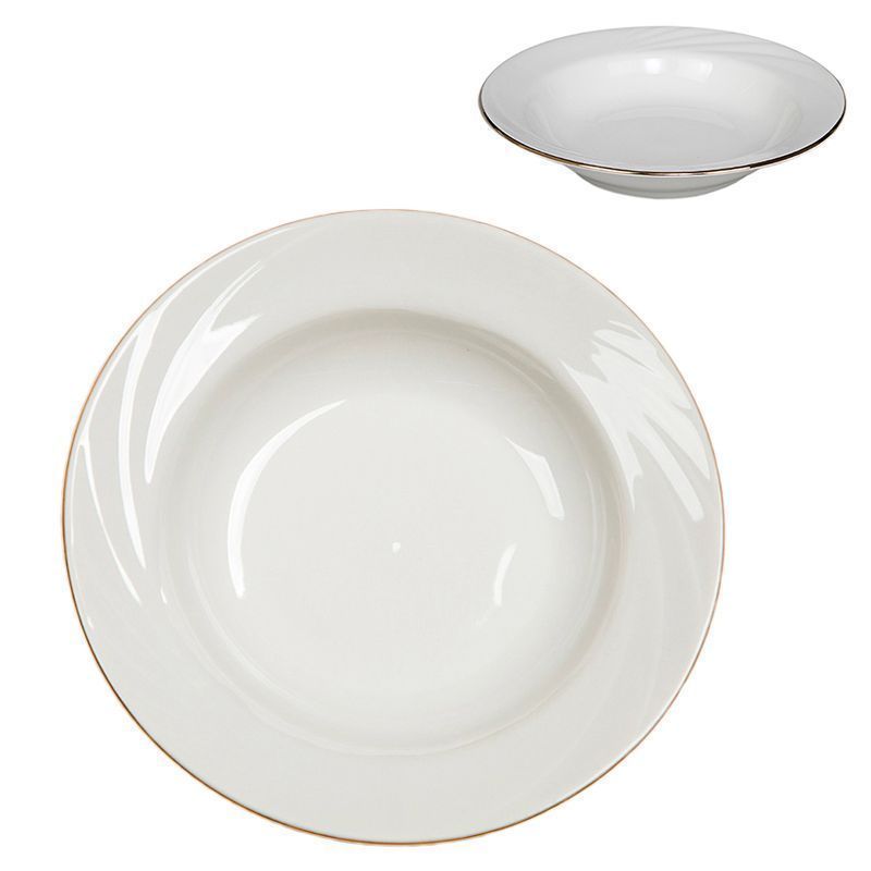 Тарелка глубокая 20см фарфор БЕЛЬЕ с золотой отводкой Голубка (20)