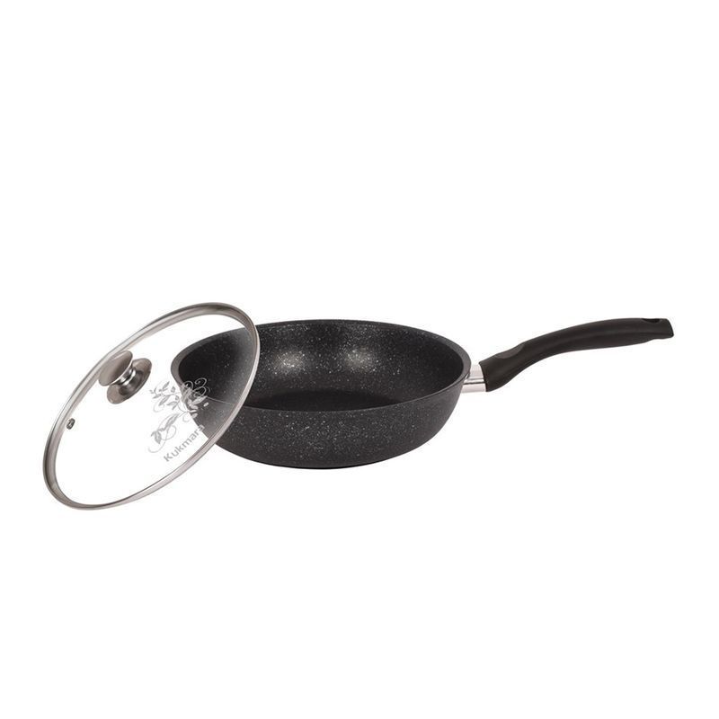 Сковорода 26см h6см алюминий АП темный мрамор стекл.крышкой с несъемной ручкой (4)