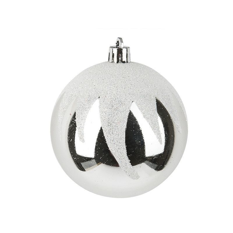 Игрушка новогодняя на елку ШАР 8см пластик Серебряный блеск (216)