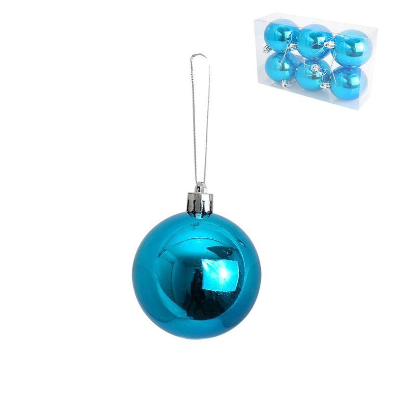 Игрушки новогодние на елку ШАР набор 6шт 6см пластик блестящий голубой (120)