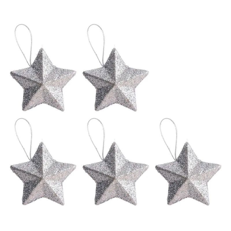 Игрушки новогодние на елку ЗВЕЗДЫ набор 5шт 5см пластик серебро JC-16747 (1200)
