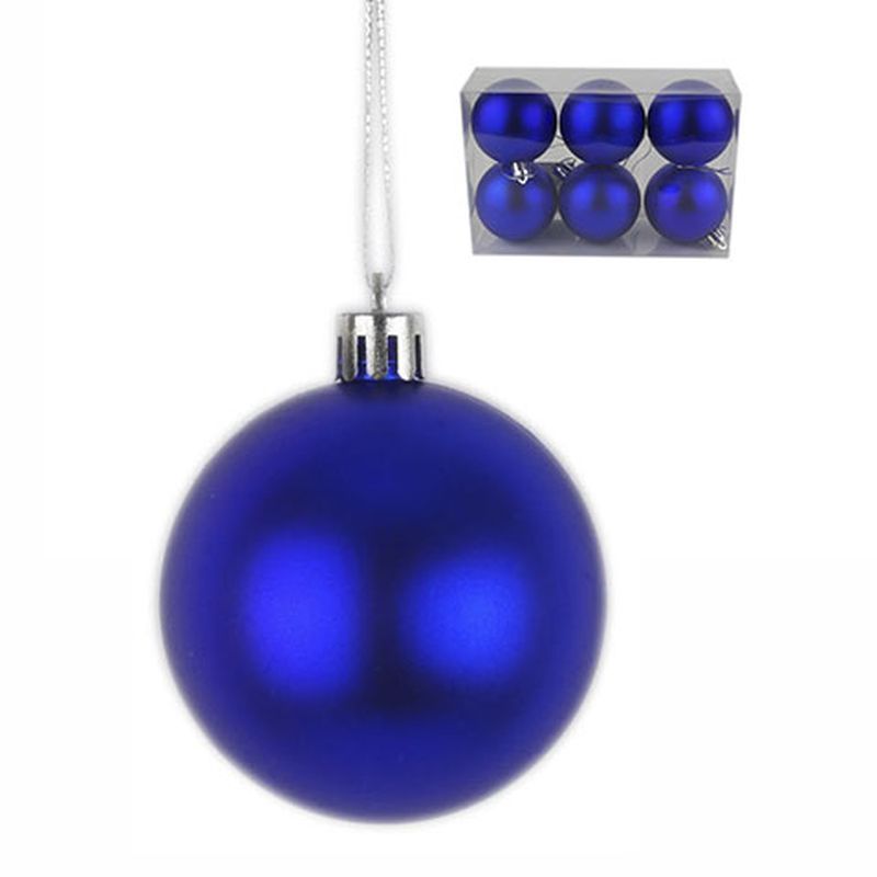 Игрушки новогодние на елку ШАР набор 6шт 6см пластик матовый (синий) (120)