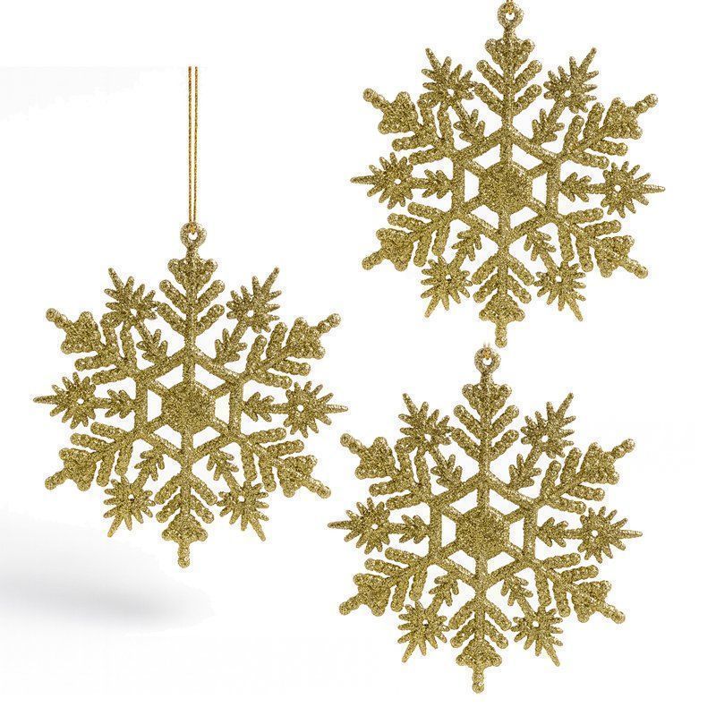 Игрушки новогодние на елку СНЕЖИНКИ набор 3шт 10см пластик золото JC-16755 (2000)