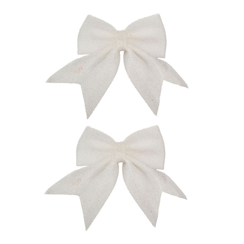 Украшение новогоднее БАНТ набор 2шт 12*13см текстиль белый JC-16619 (500)