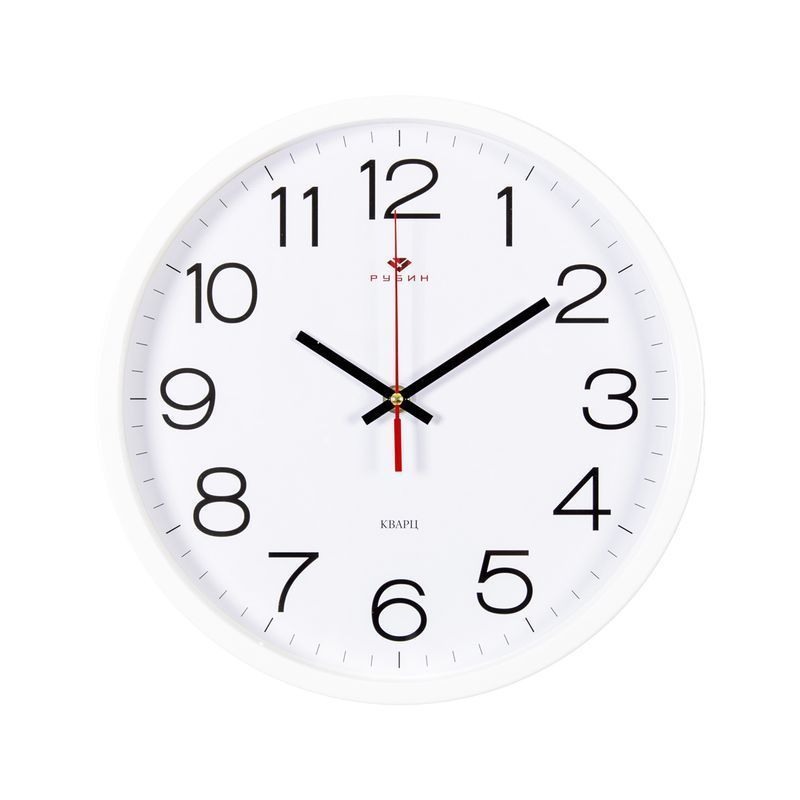 Часы настенные 30см пластик РУБИН Классика белые (10)