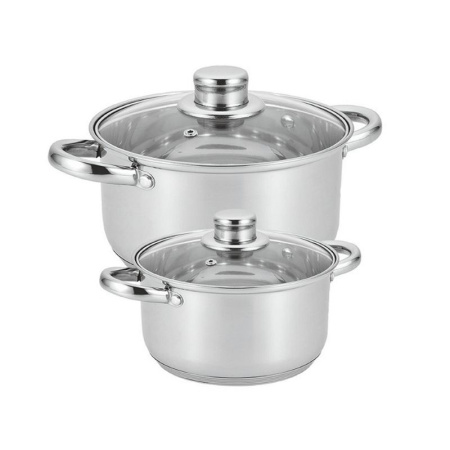 Набор кастрюль 2пр 2,2/,4,2л нерж.сталь ГРЕТТА стекл.крышка толщ. 0,4мм индукция подар.уп КТ04-F (2) 072401