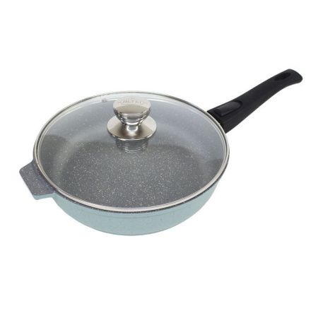 Сковорода 26см алюминий АП Marble evolution silver со съемной ручкой стекл.крышкой (10)