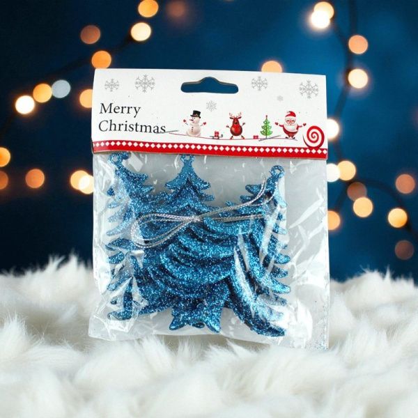 Игрушки новогодние на елку ЕЛОЧКА набор 3шт 10*7см пластик синий OSHR20-639/JC-16512 (1200)