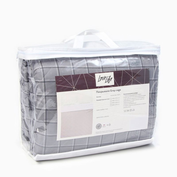 Покрывало евро 200*210±5 новосатин 100% п/э LoveLife Gray cage