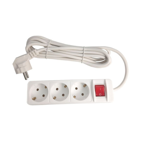 Удлинитель 3 гнезда пластик 3м 1кв.мм 16A с зазем, выкл-ем, евро, 3500Вт Союз (45)