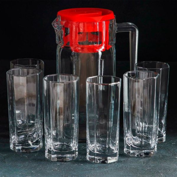 Набор питьевой 7пр стекло КОШЕМ (кувшин 1,25л, стаканы 6шт 260мл) (4)