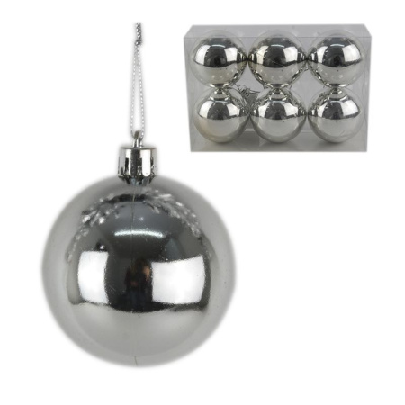Игрушки новогодние на елку ШАР набор 6шт 6см пластик блестящий (серебро) (120)