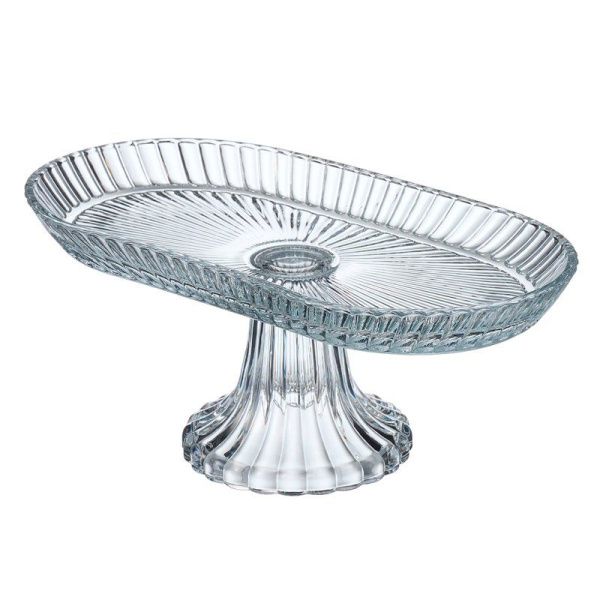 Блюдо 28*14*12см стекло овальное на ножке (8)
