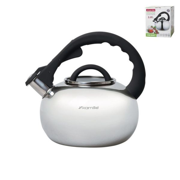 Чайник со свистком 2,8л нерж.сталь стекл.крышка бакел.ручка soft-touch черная арт.0687 (12)