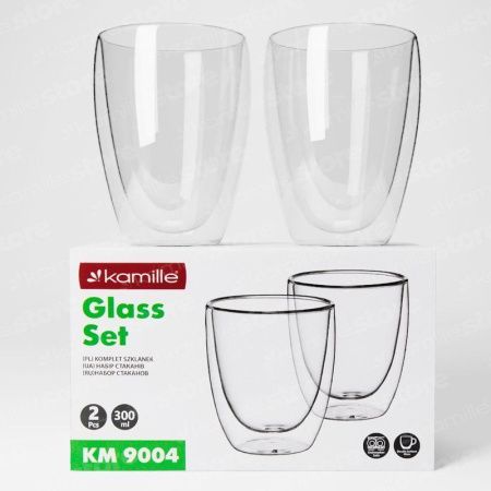 Стаканы с двойными стенками набор 2шт 300мл стекло (24)